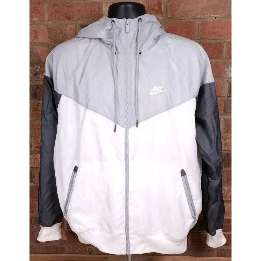 Nike Y2K Hooded Windbreaker Full Zip Jacket Medium Vintage White Gray